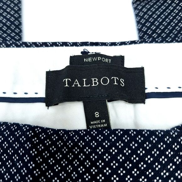 Talbots Navy Blue Newport Diamond Polka Dots Mid-Rise Preppy Dress Pants Sz 8 - Picture 2 of 15